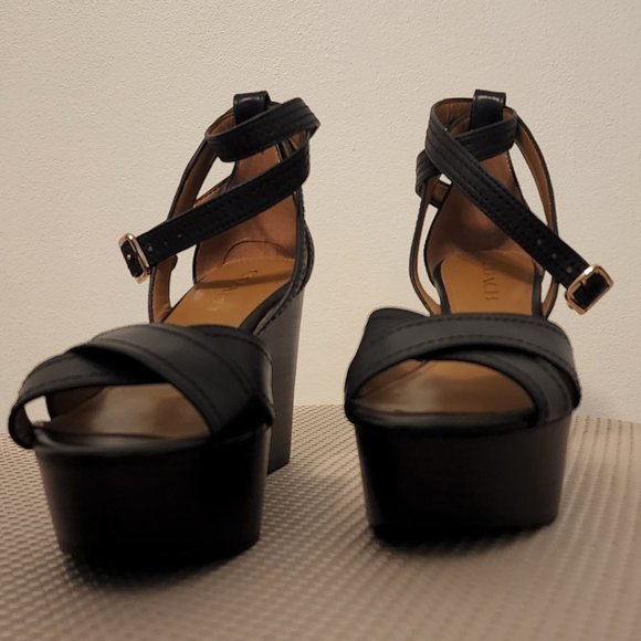 Coach Harrison Leather Platform Sandals Wedges in Black Size 7B - Picture 6 of 9